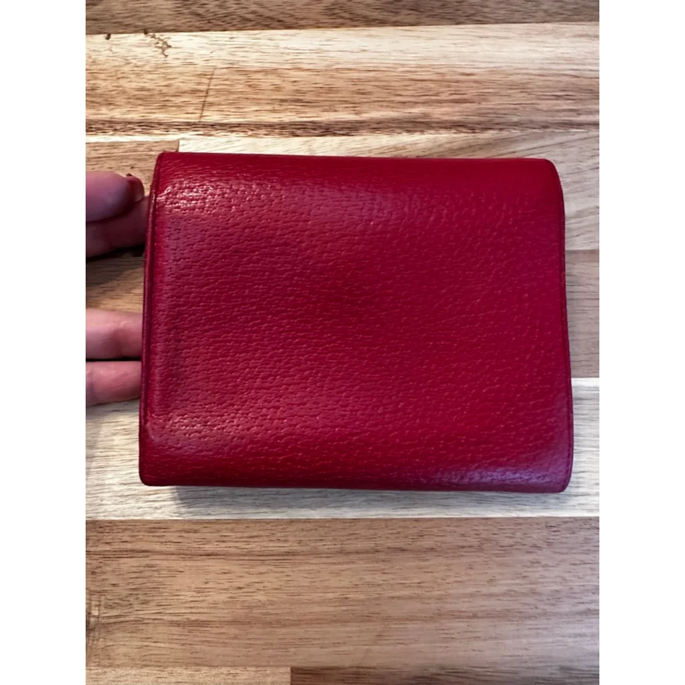 Prada Red Leather Compact Snap Wallet